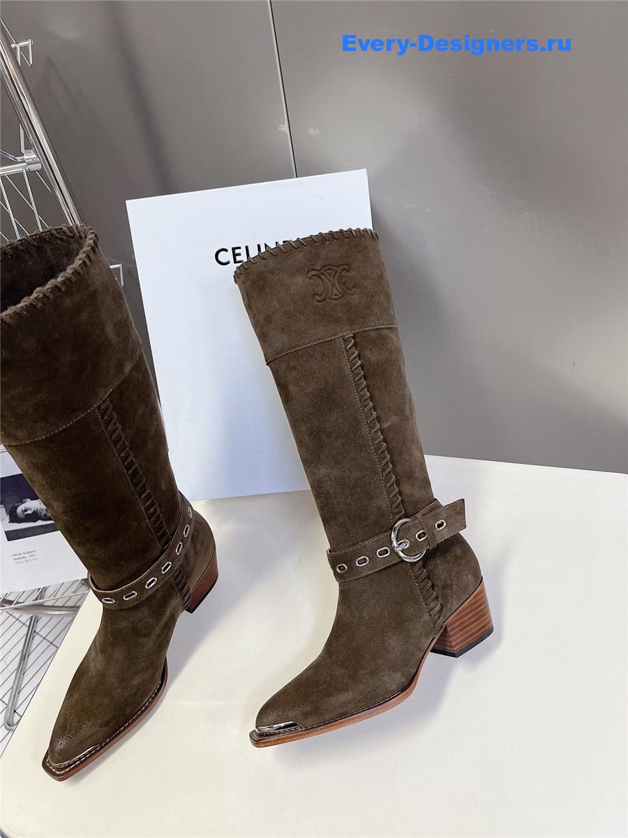 Ce1i*e pointed toe knee high green cowboy boots
