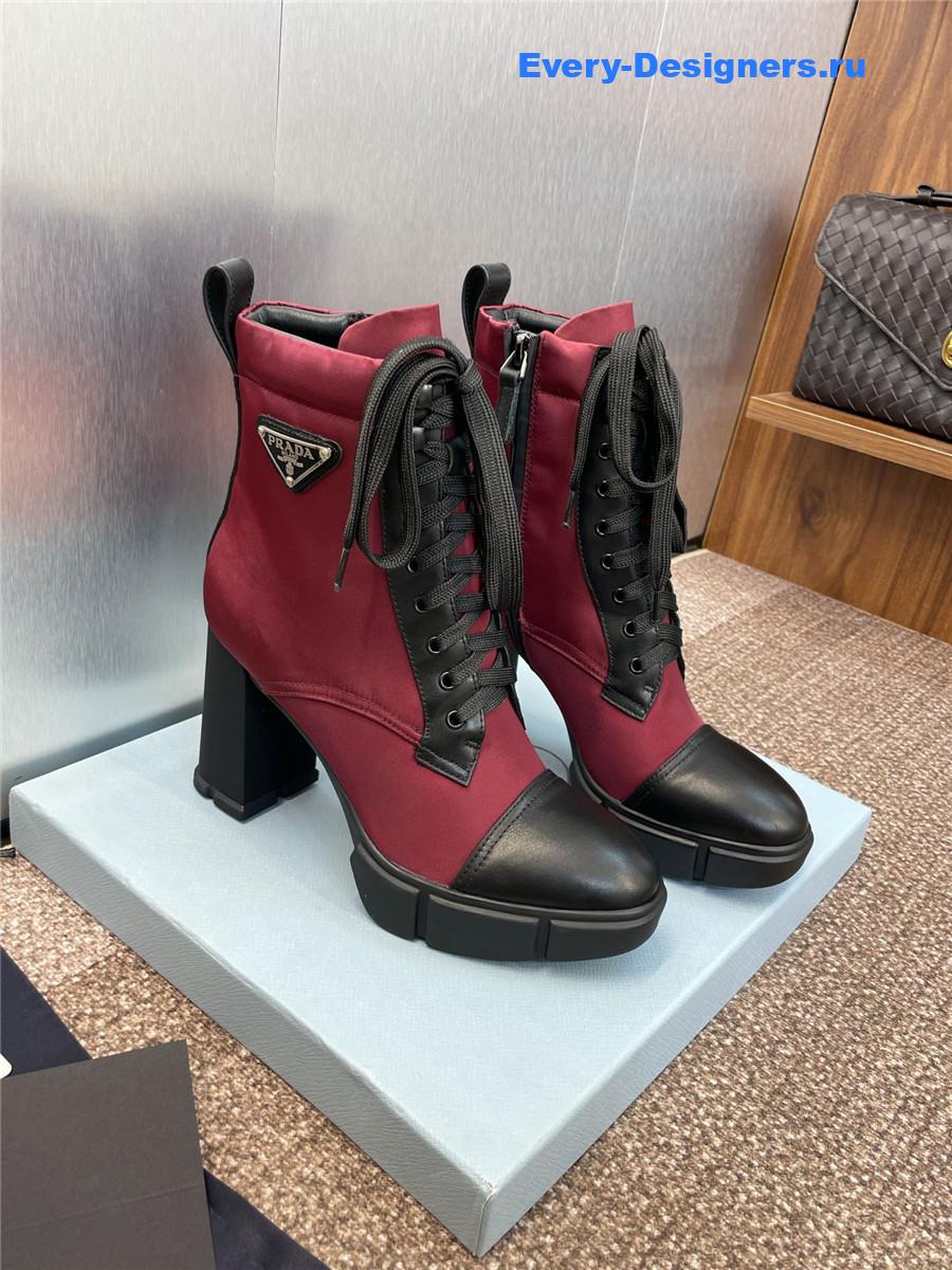 Pra*a burgundy nylon lace-up ankle boots