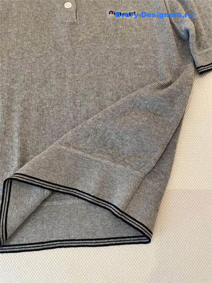 Miu Miu Gray Cotton Knit Polo Shirt