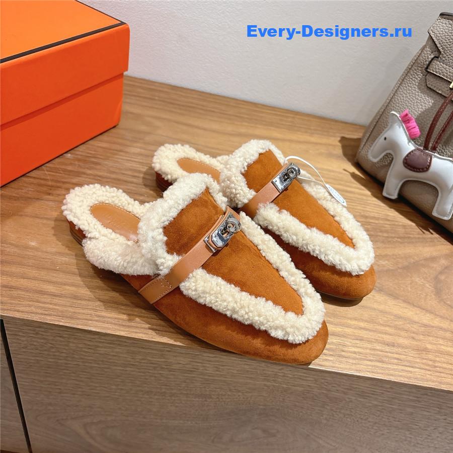 H**me5 brown oz shearling suede mules