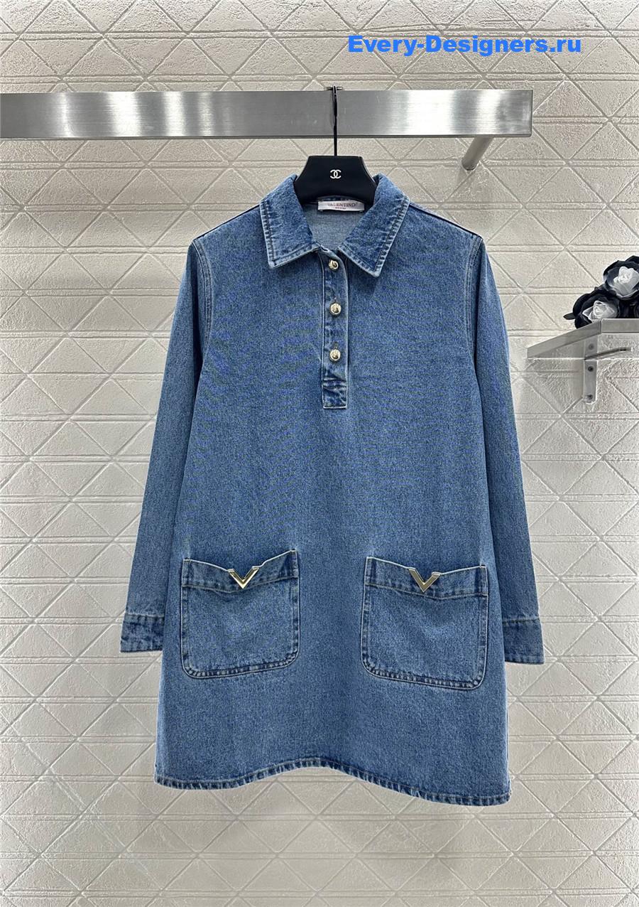 Va1e*ntin0 blue denim lapel dress