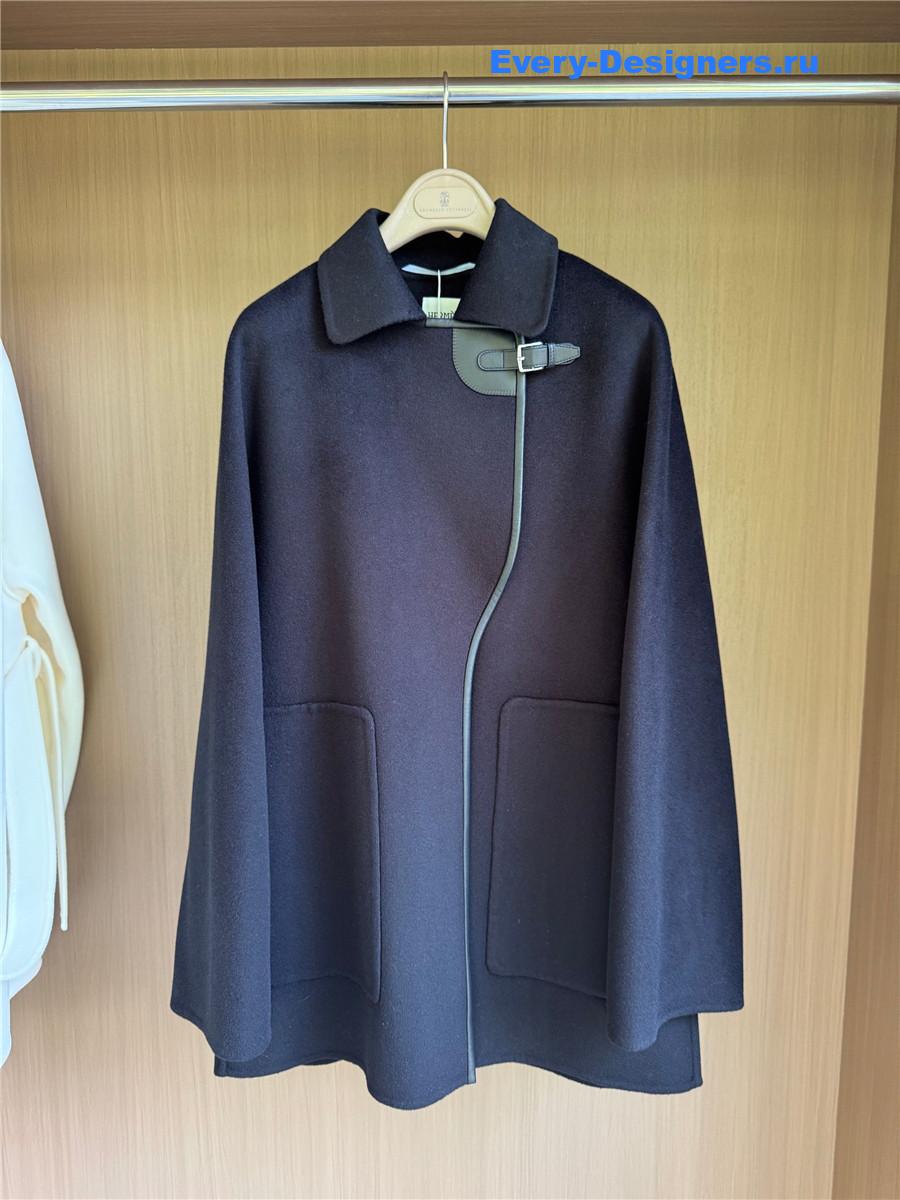 H**me5 leather buttons navy cashmere coat