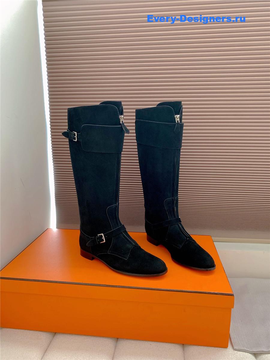 H**me5 black suede front zip riding boot