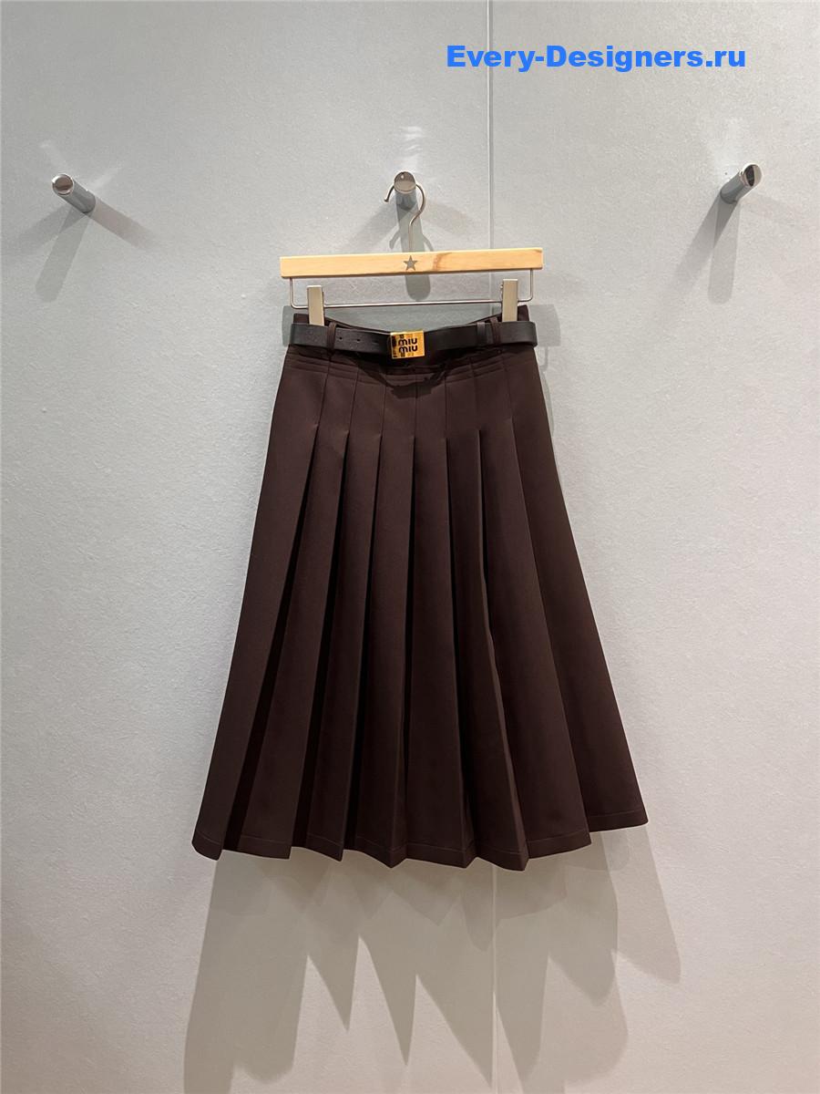 Miu Miu metal buckle belt pleated long skirt