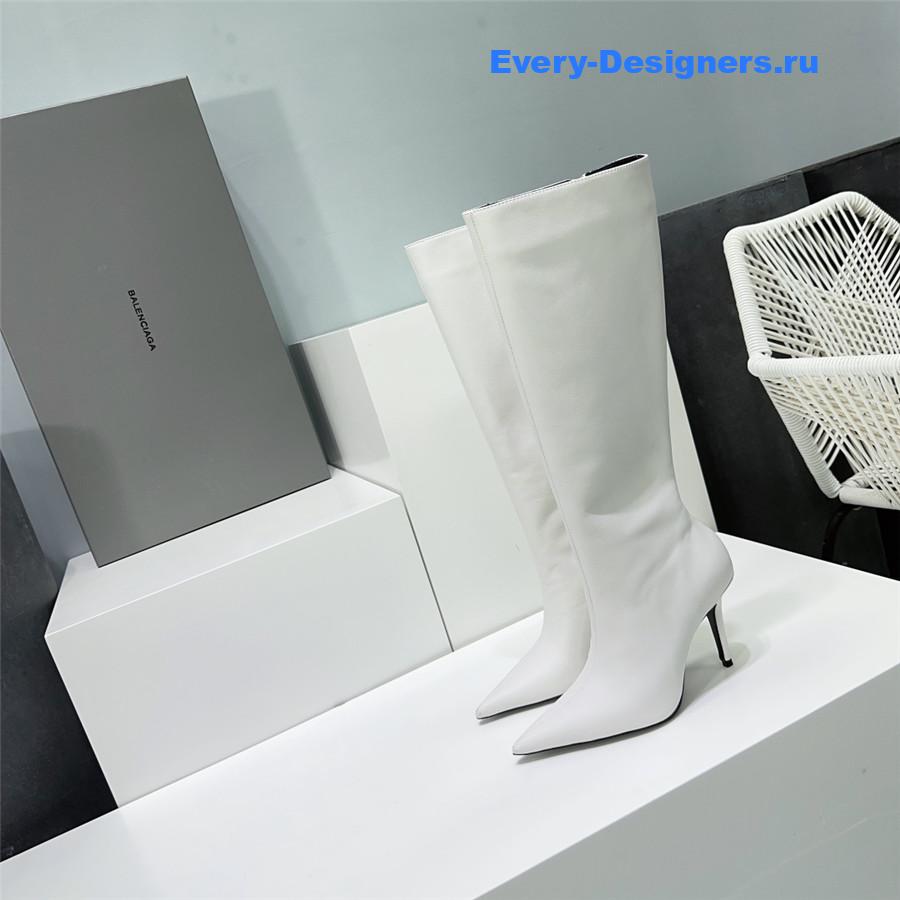 Ba1en*iaga white zipper pointed toe long boots