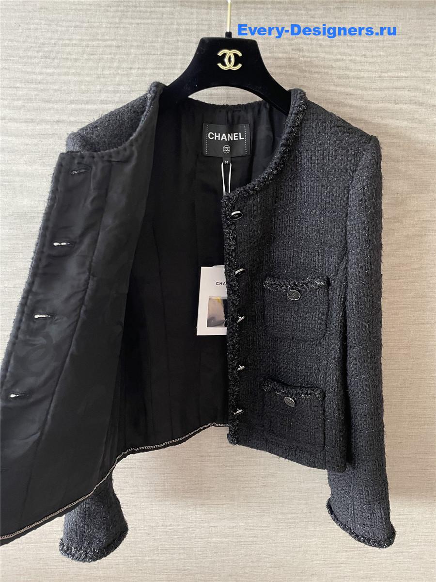Ch**el black fantasy tweed wool jacket