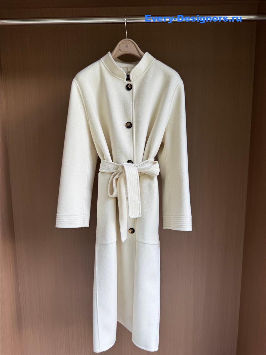 L0r0 P1ana white stand collar cashmere coat