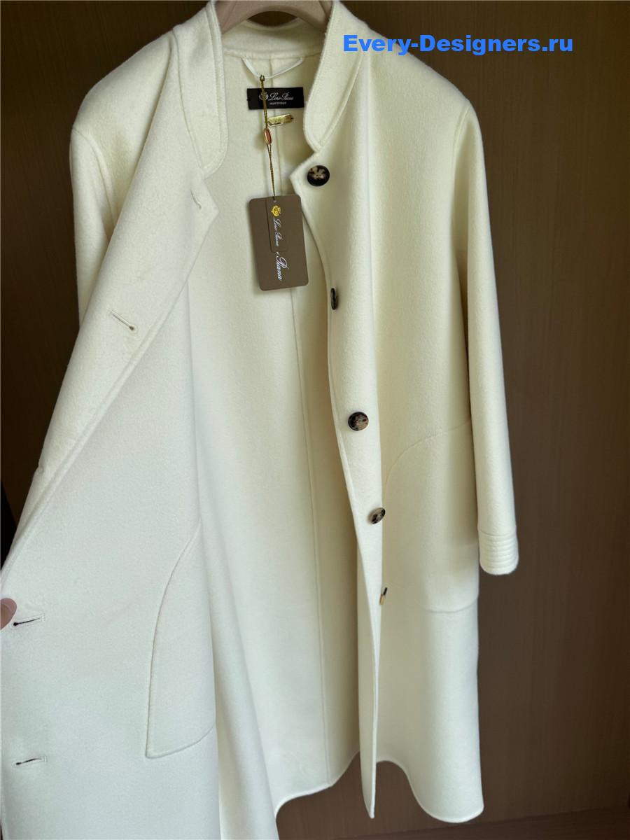 L0r0 P1ana white stand collar cashmere coat