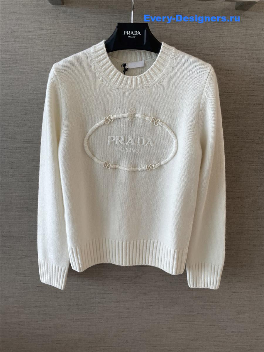 Pra*a white wool and cashmere crew-neck sweater