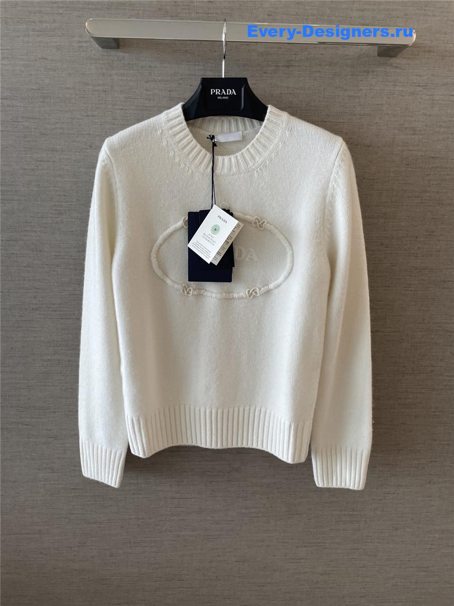 Pra*a white wool and cashmere crew-neck sweater