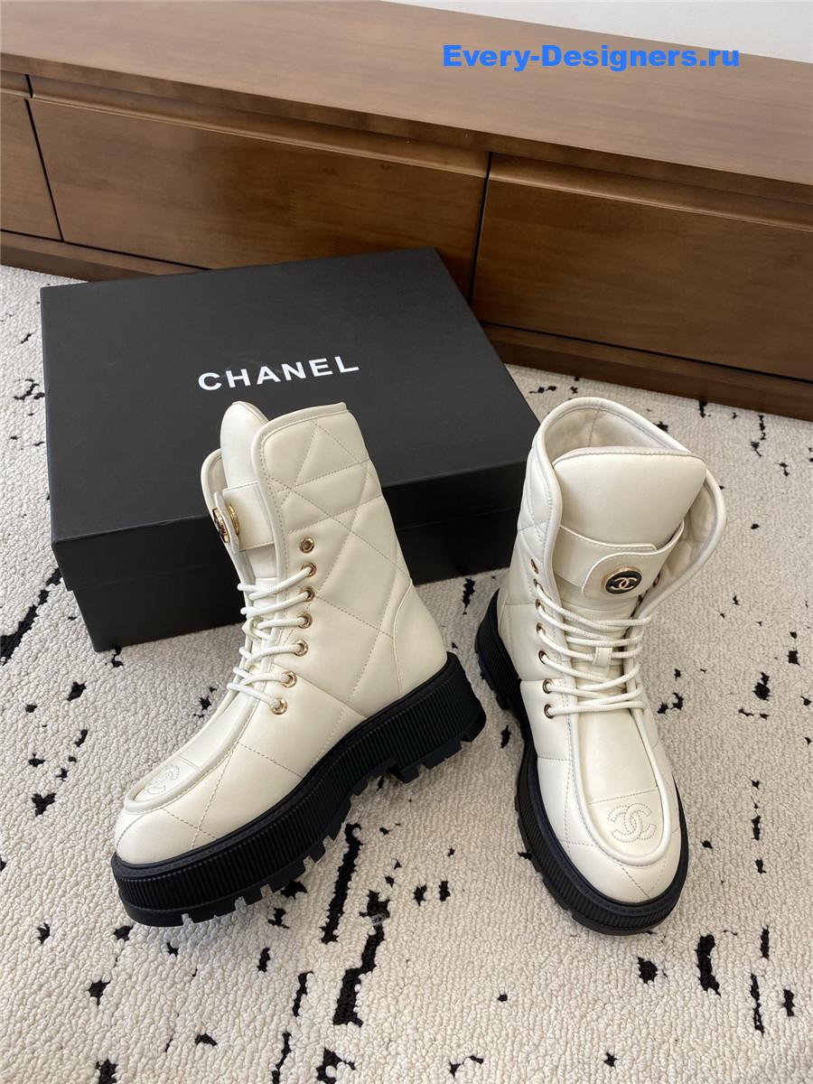 Ch**el white platform cowhide ankle boots