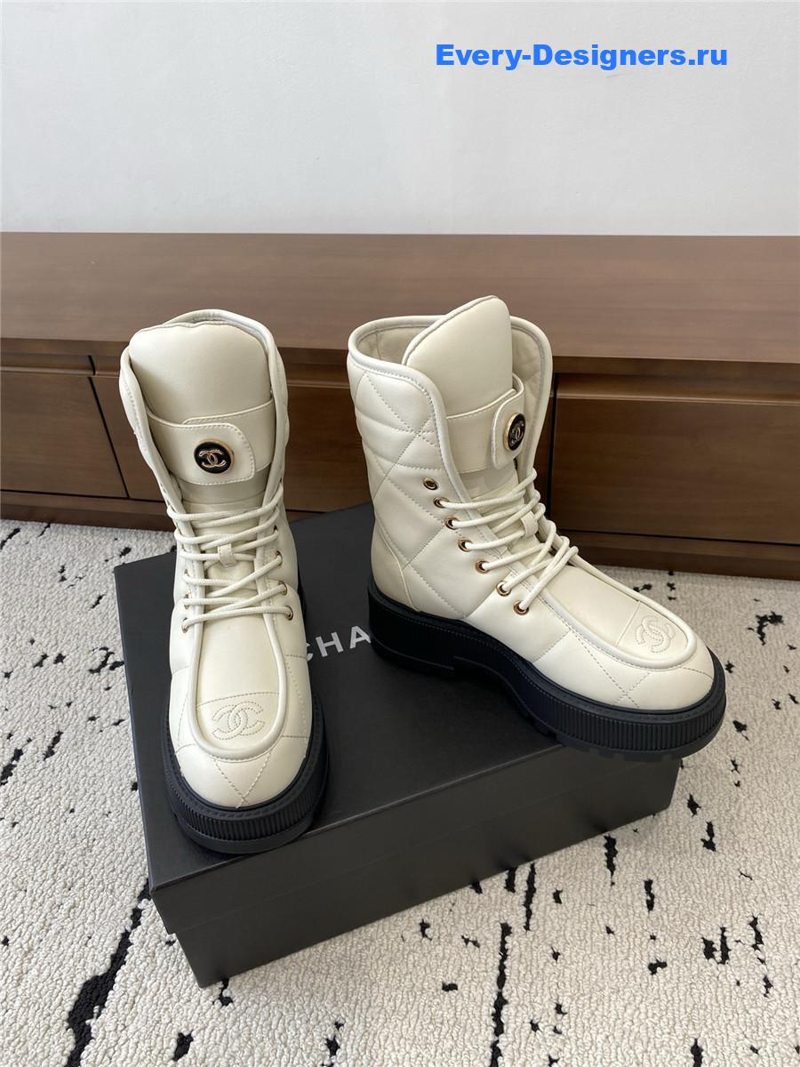 Ch**el white platform cowhide ankle boots