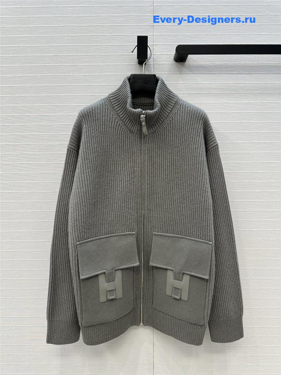 H**me5 cardigan zip winter grey sweater