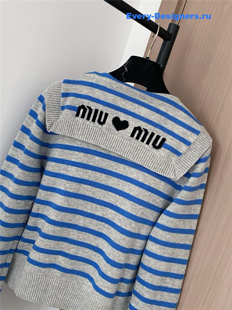 Miu Miu Blue And Gray Striped Cardigan