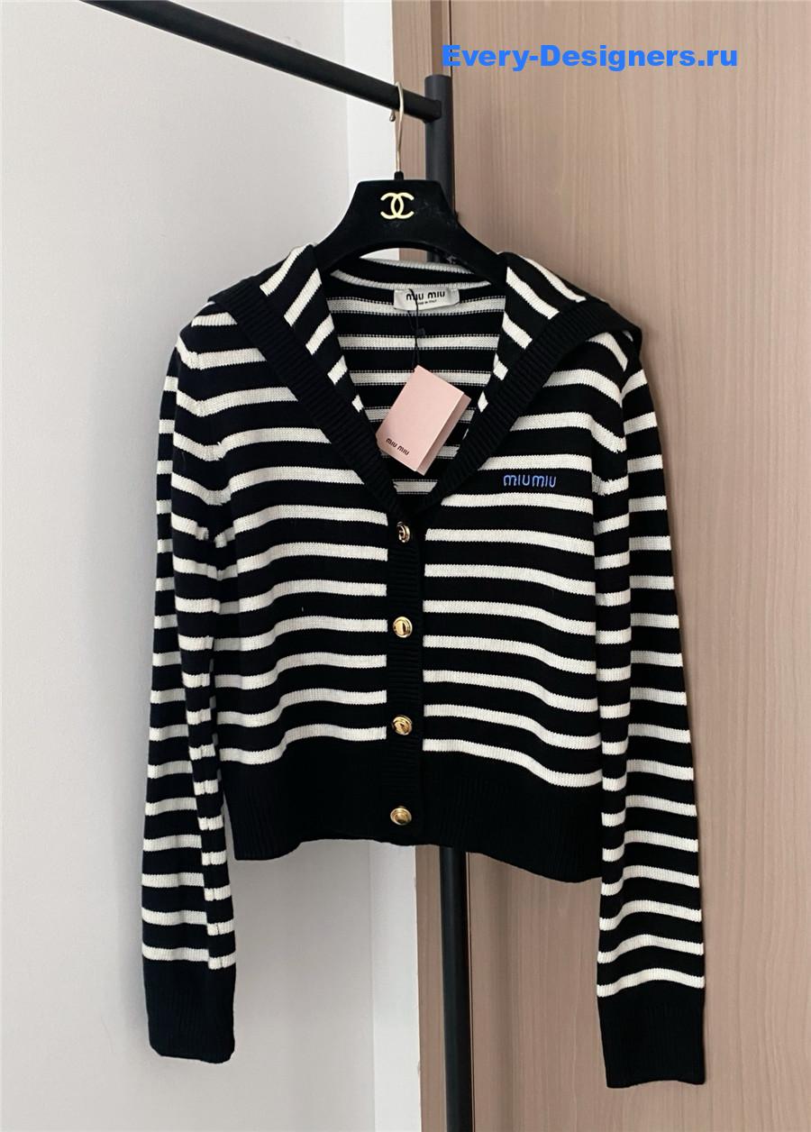 Miu Miu Black And White Striped Cardigan