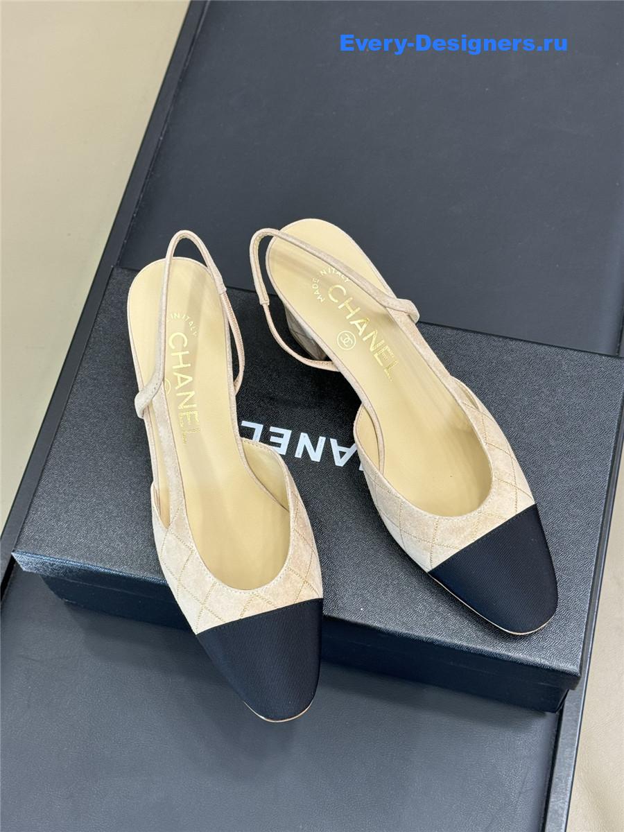 Ch**el suede cap toe cc slingback pumps