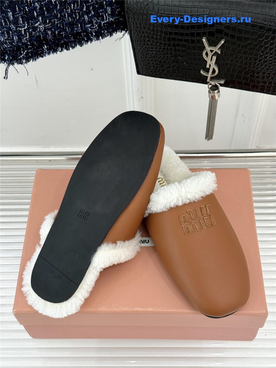 Miu Miu Brown Suede Shearling-Lined Slides