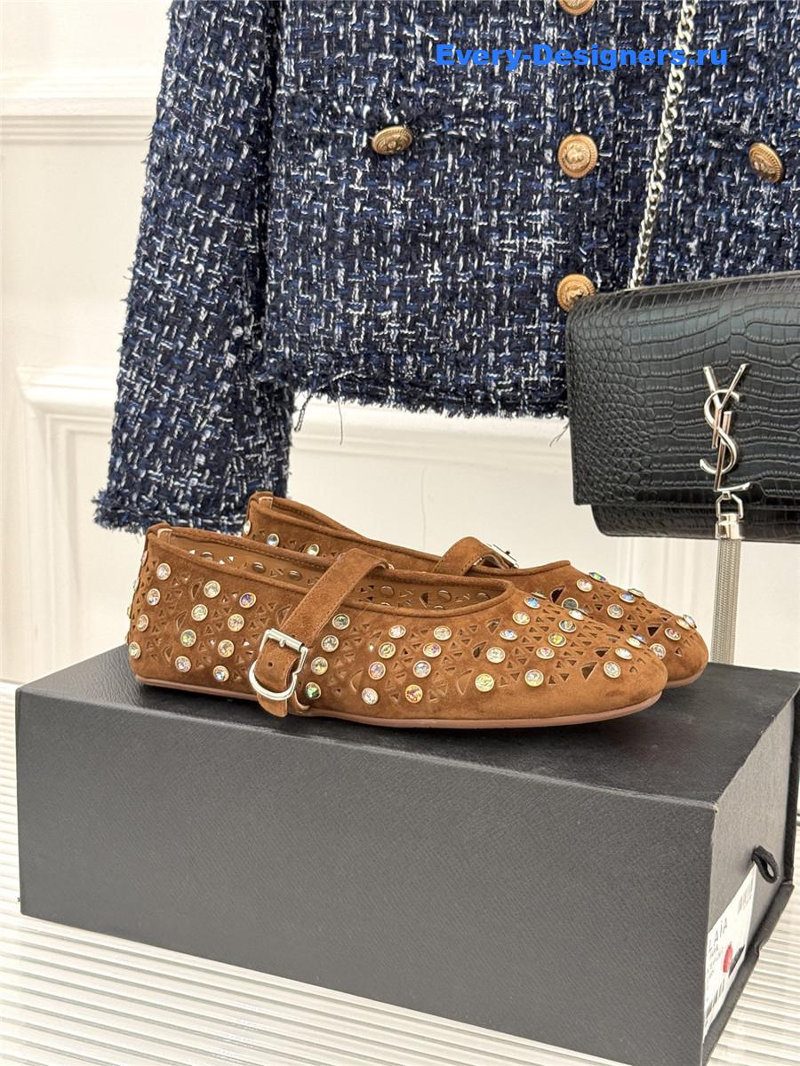 Alaia Crystal-embellished Brown suede ballet flats