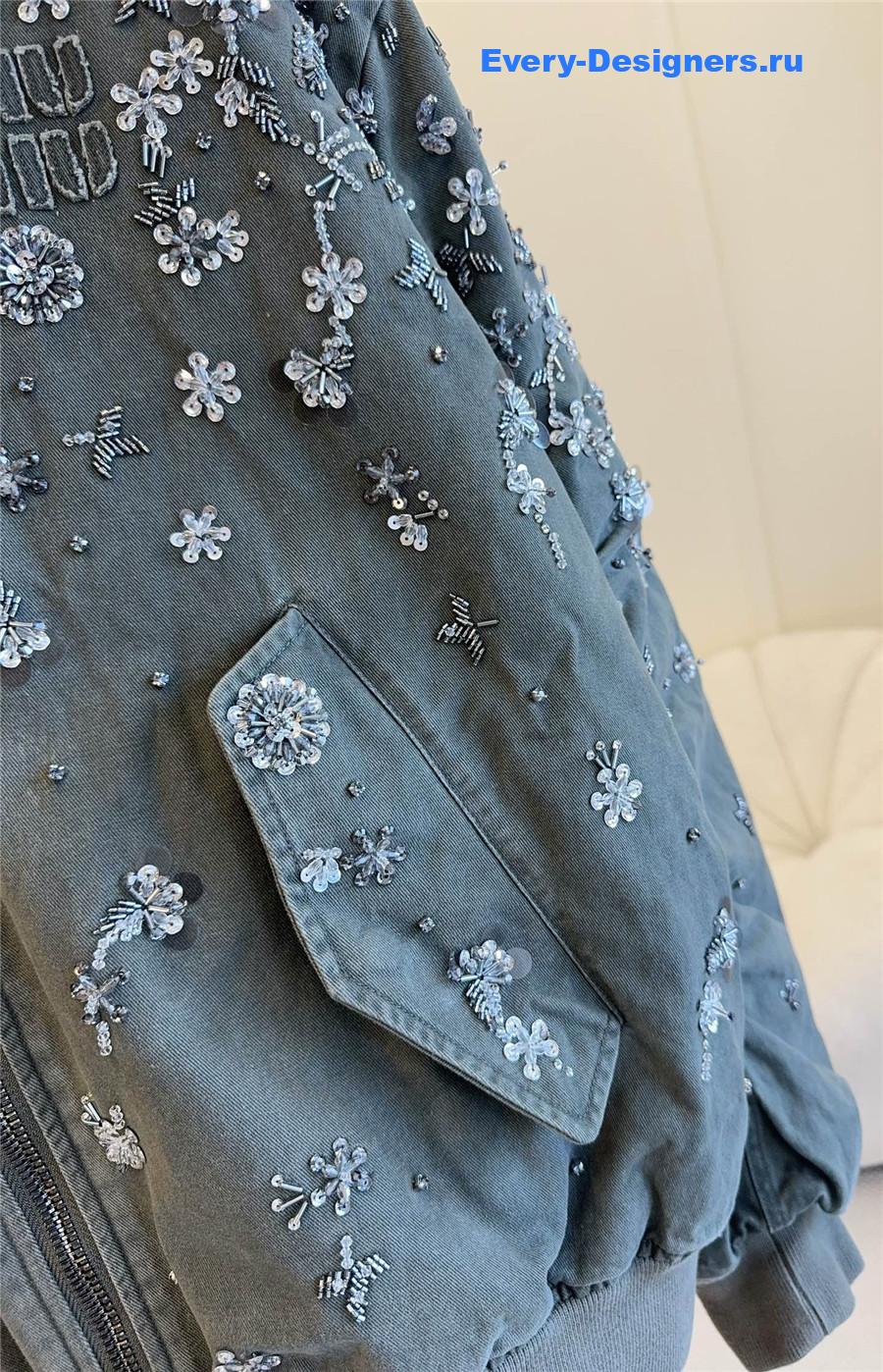 Miu Miu Grey Beaded Padded Jacket