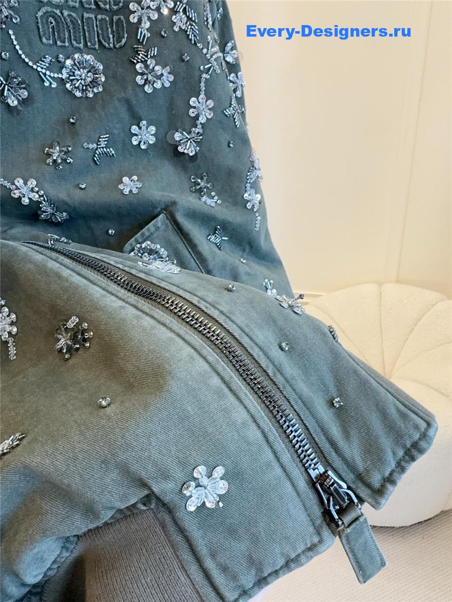 Miu Miu Grey Beaded Padded Jacket