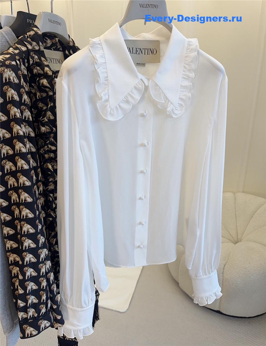 Va1e*ntin0 garavani white ruffled silk-crepe shirt