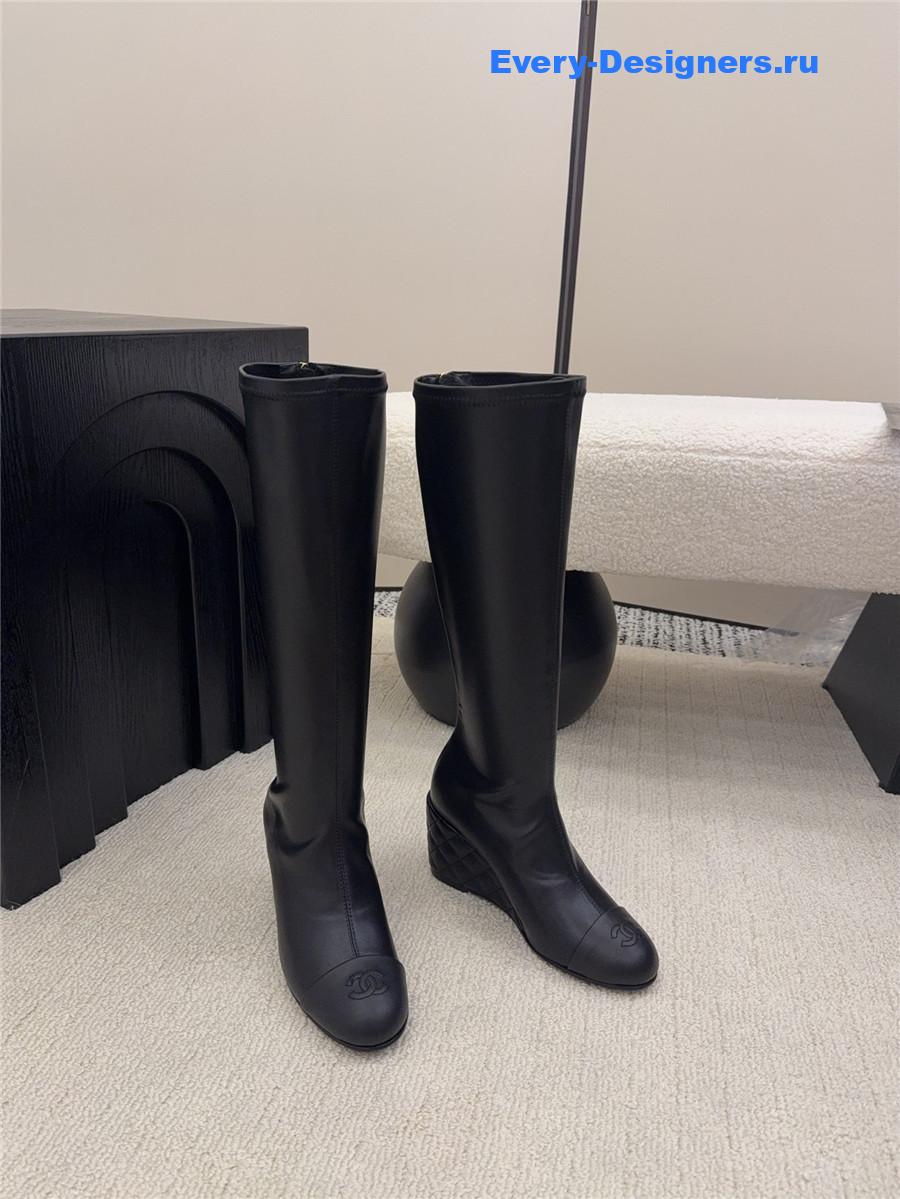 Ch**el wedge black over knee boots