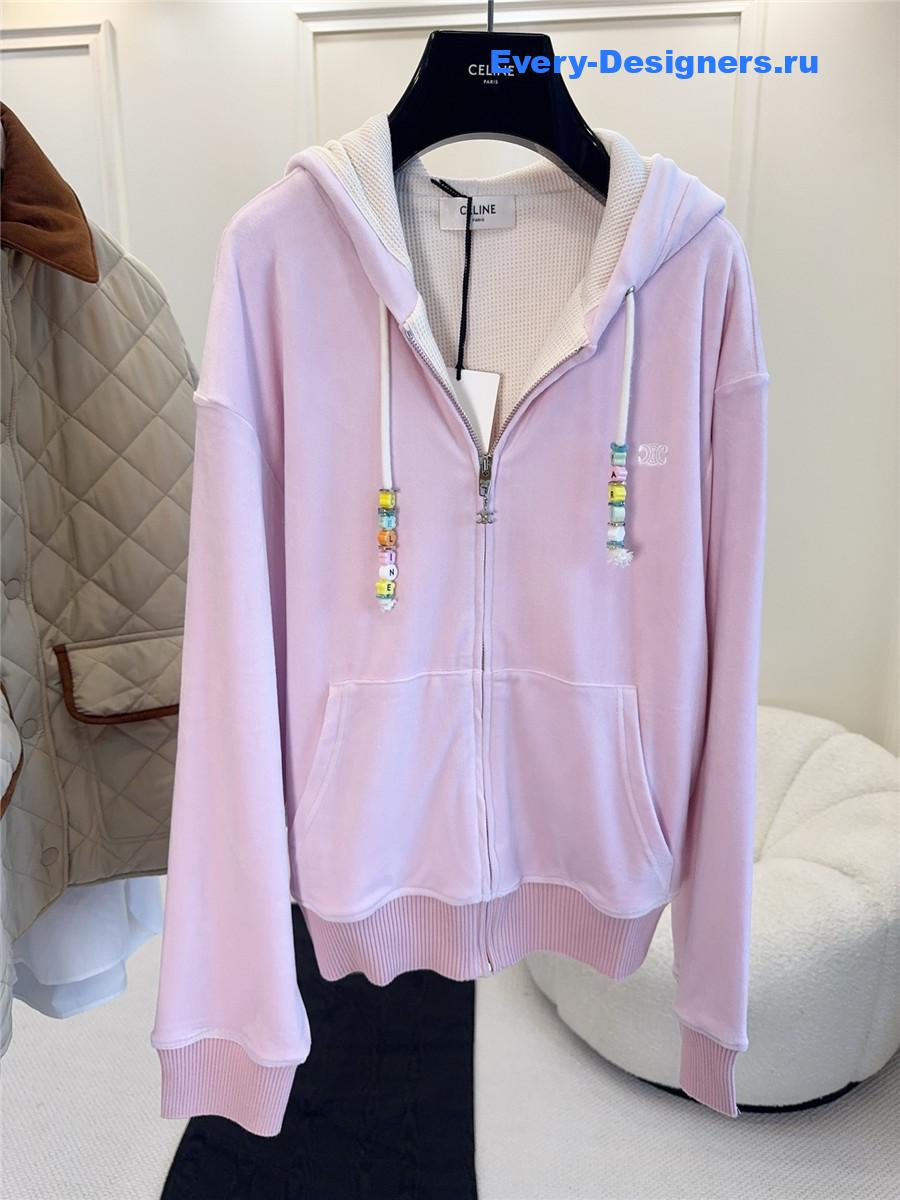 Ce1i*e pink velvet hooded jacket