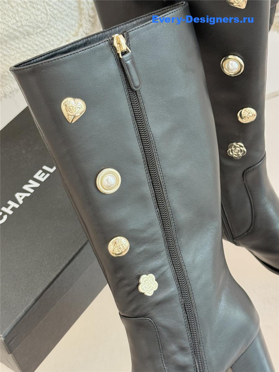 Ch**el cc black leather high heel boots