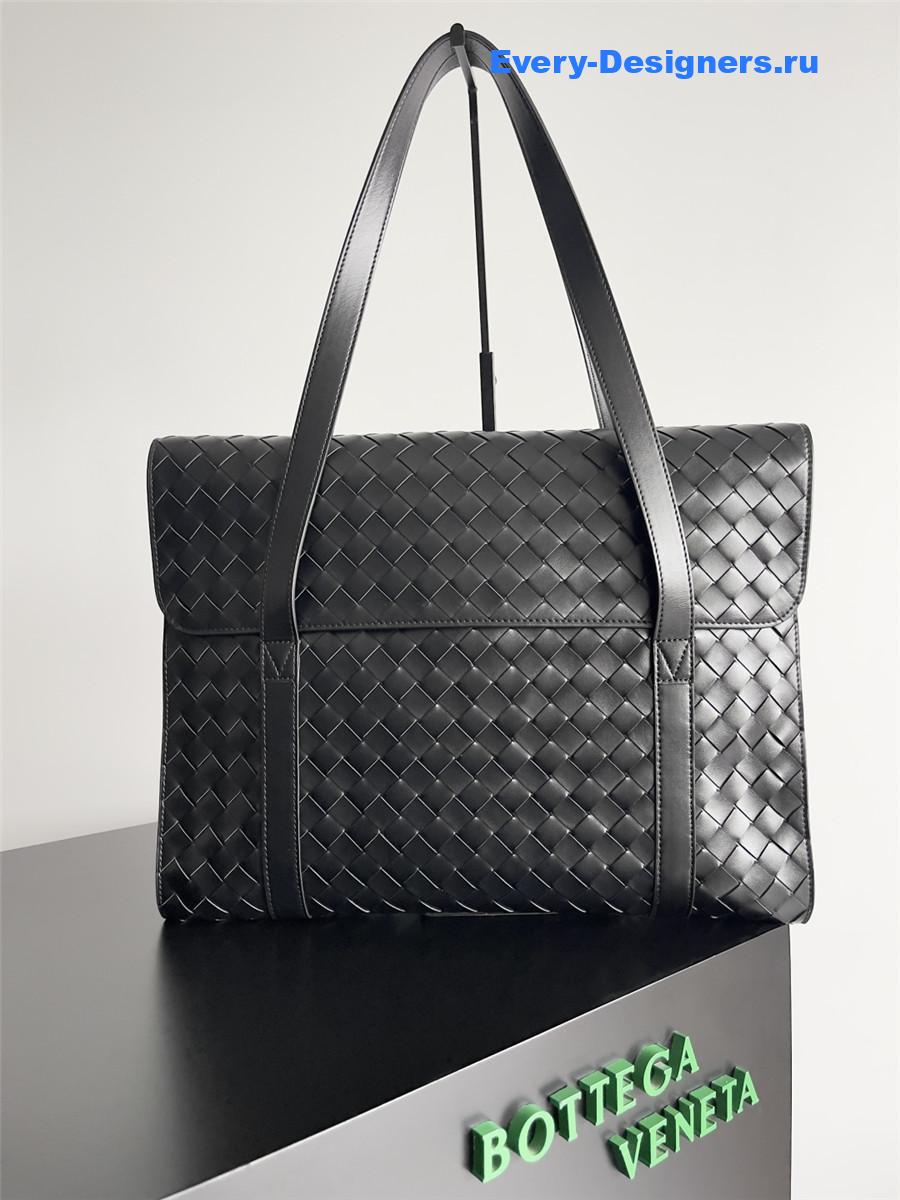 b0tt*ga Ven*ta intrecciato black leather flap briefcase