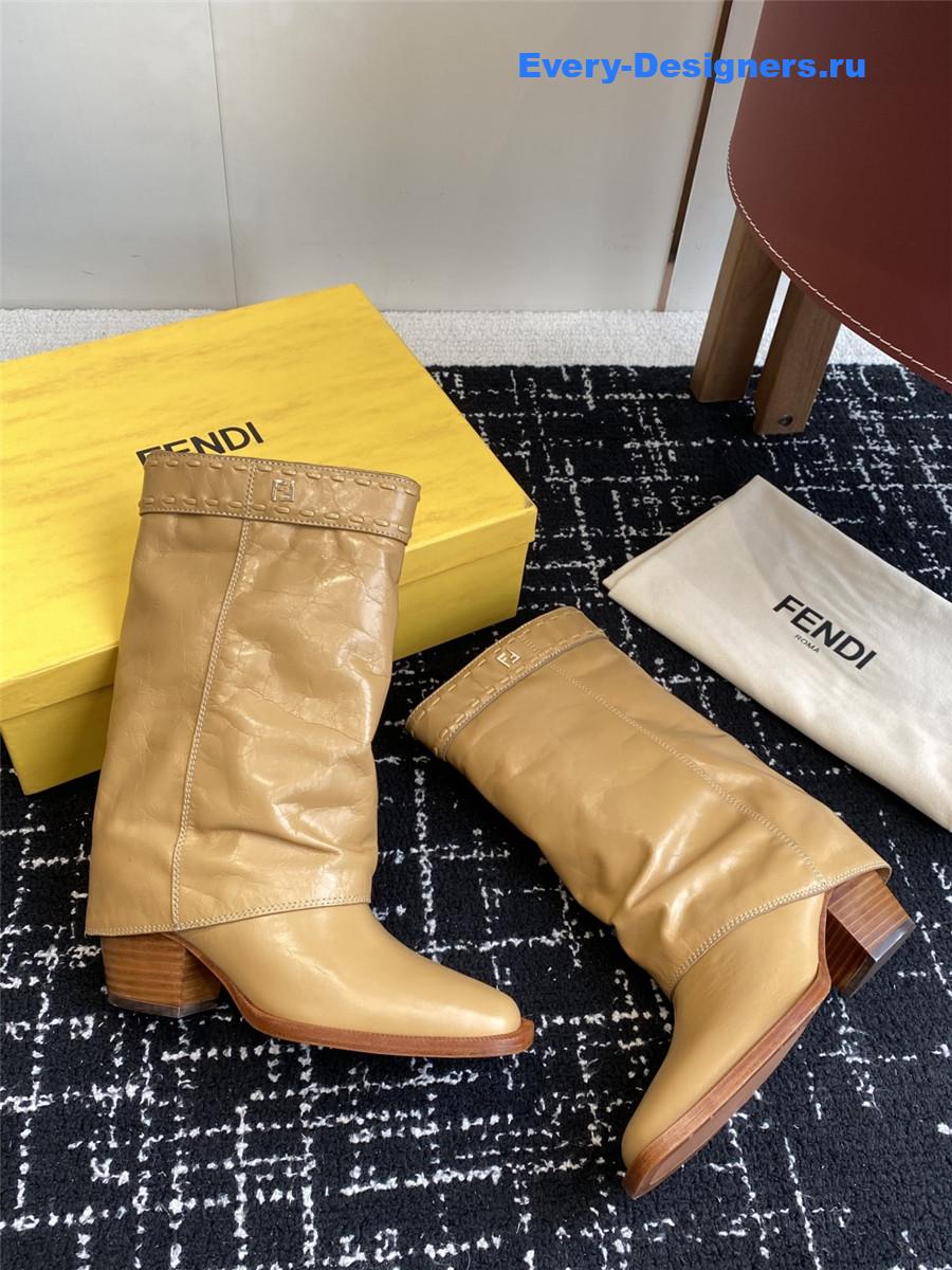 F**di brown foldover leather boots