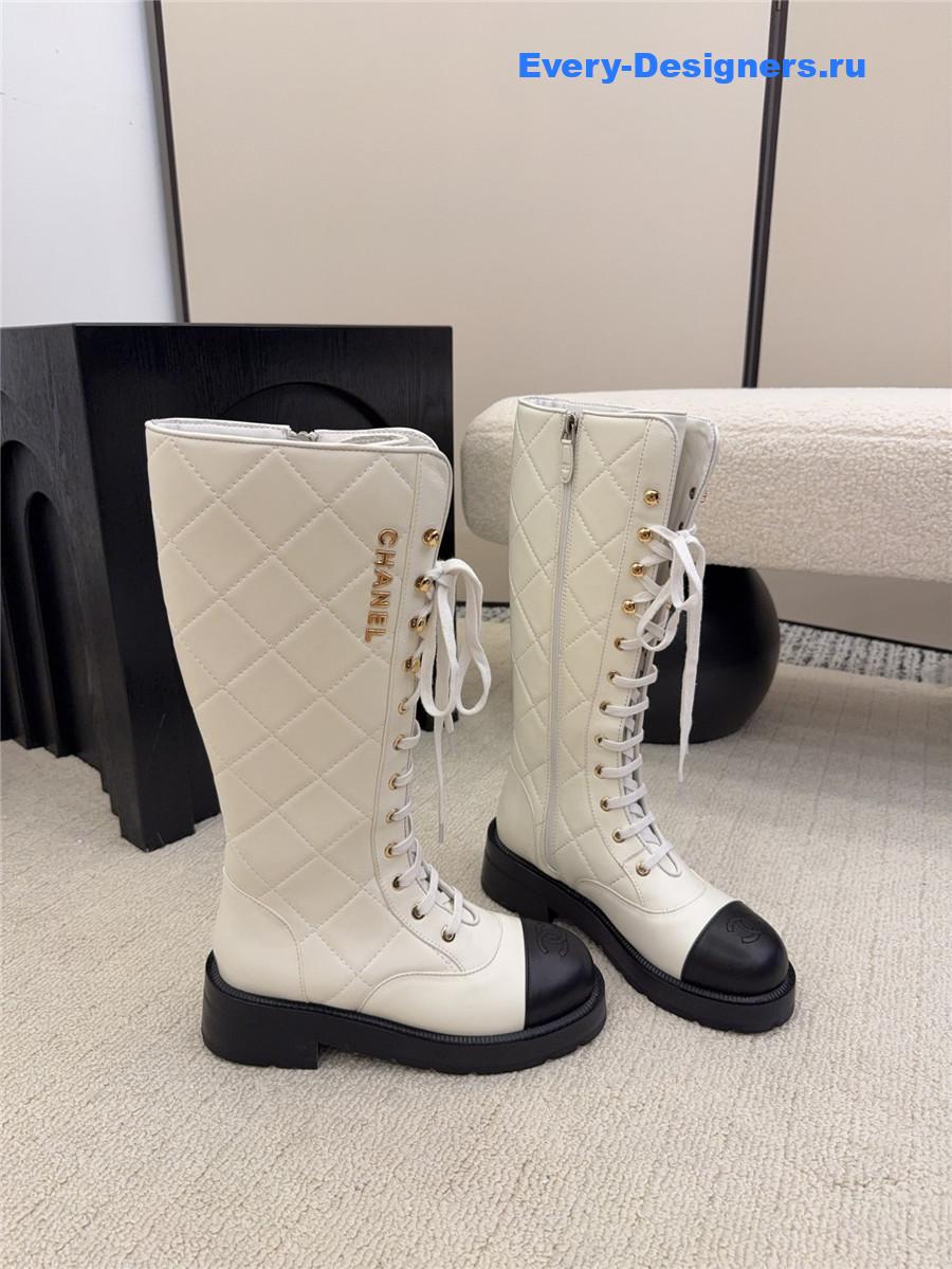 Ch**el quilted lambskin leather long boots