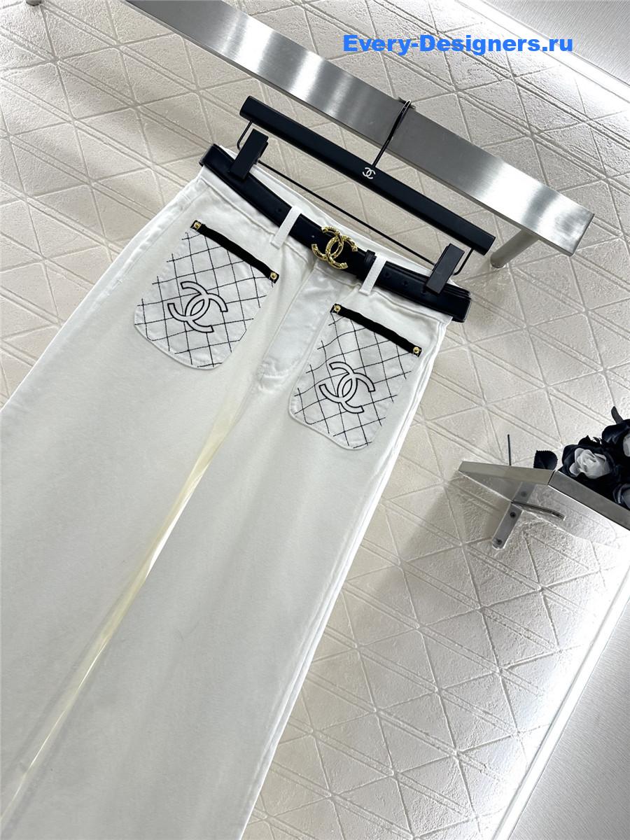 Ch**el white high-rise denim wide-leg jeans