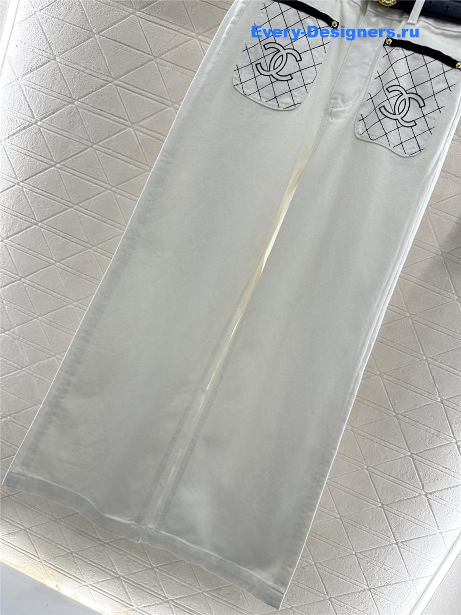 Ch**el white high-rise denim wide-leg jeans