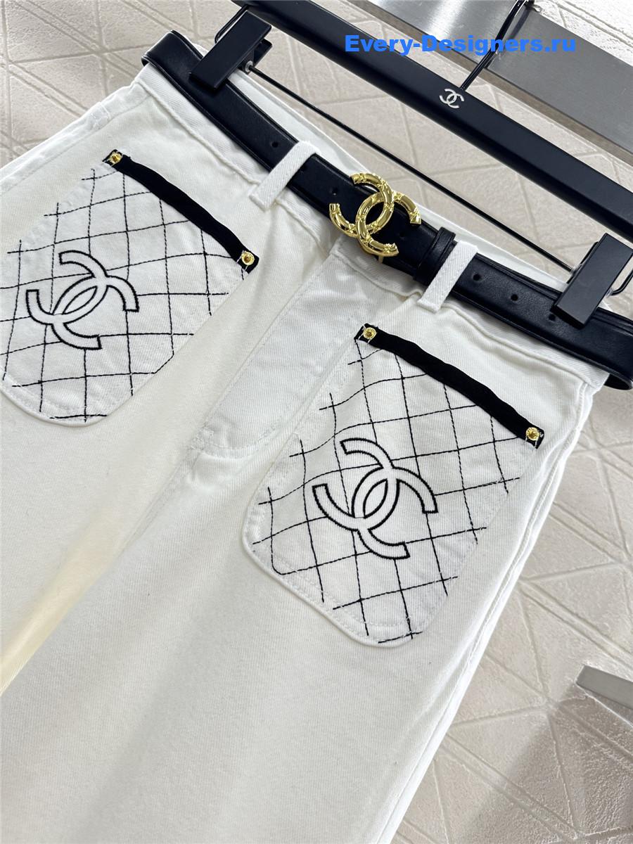 Ch**el white high-rise denim wide-leg jeans