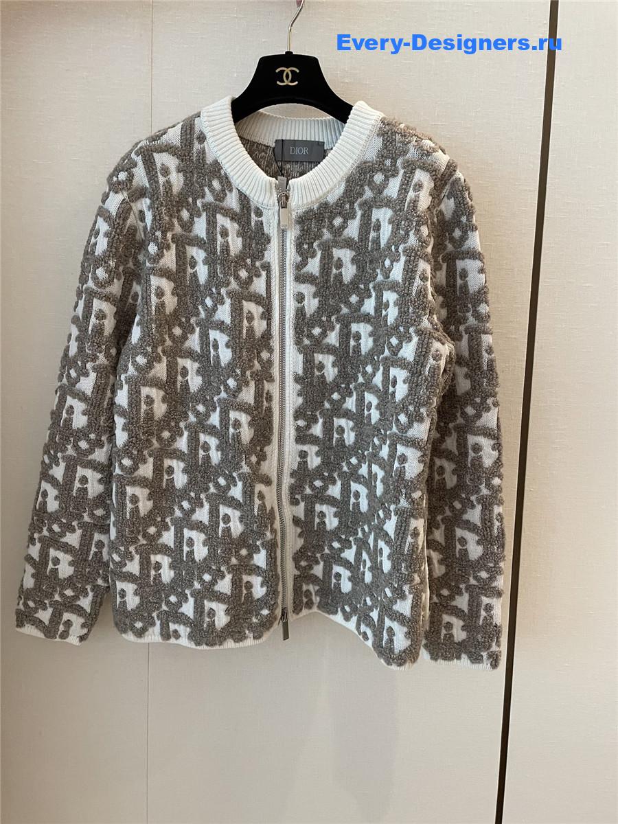 D10r oblique white wool cardigan