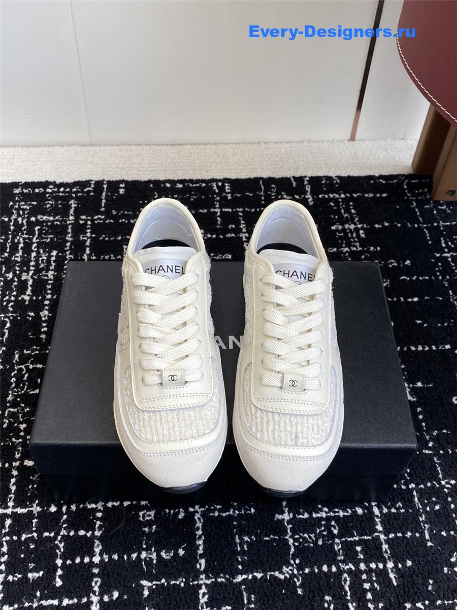 Ch**el white black silver sneakers