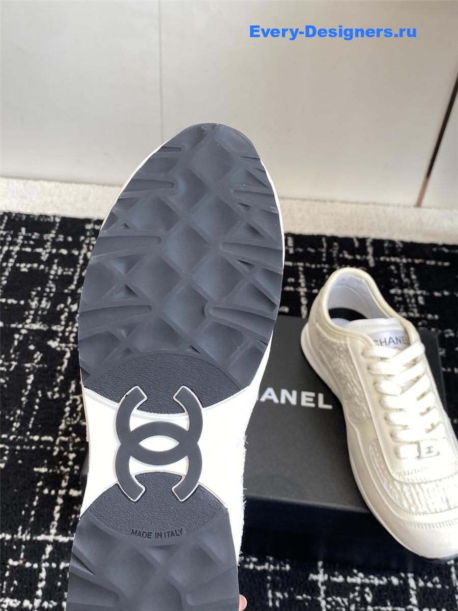 Ch**el white black silver sneakers
