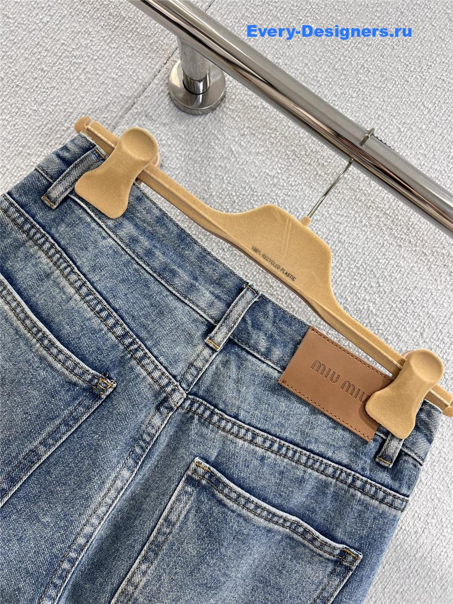 Miu Miu Lettering Print Ripped Denim Jeans
