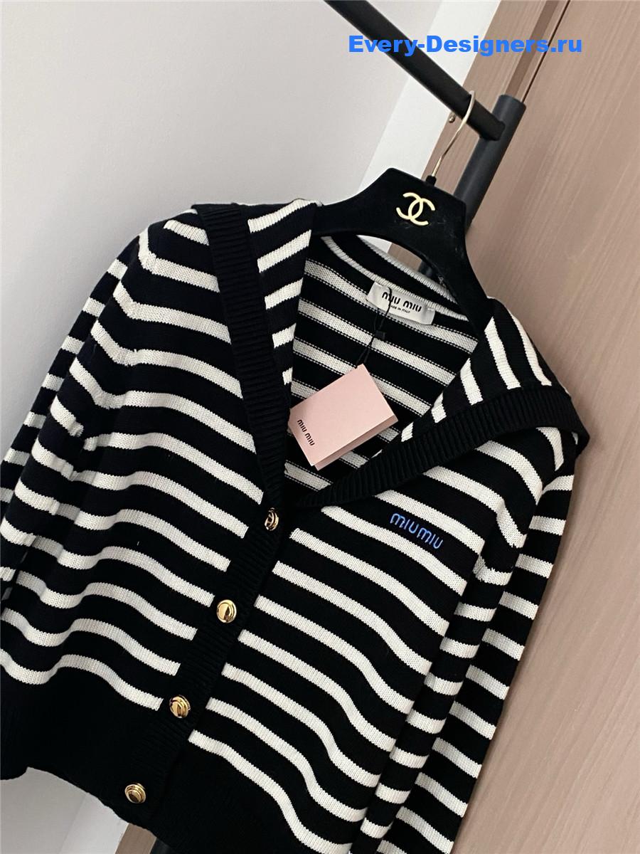 Miu Miu Women Black White Striped Shirt