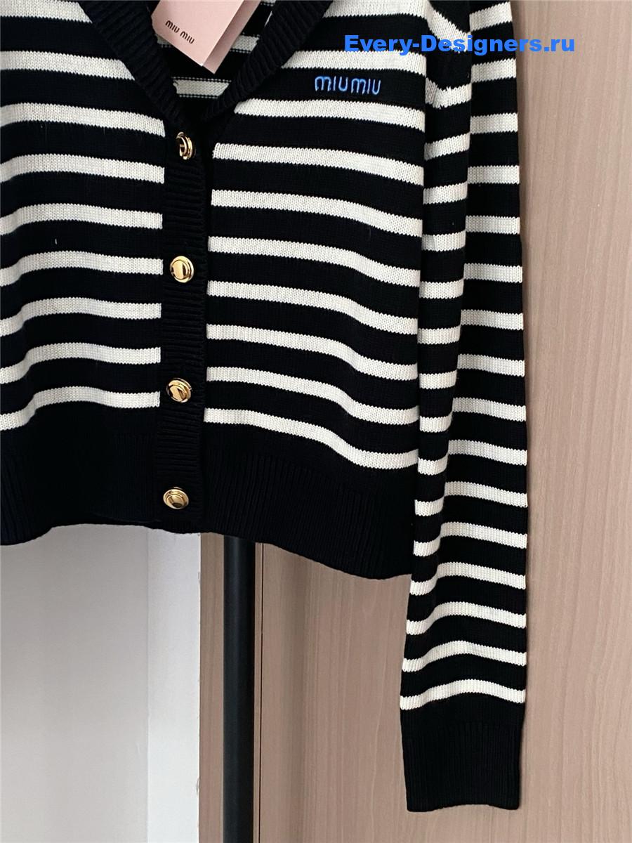 Miu Miu Women Black White Striped Shirt
