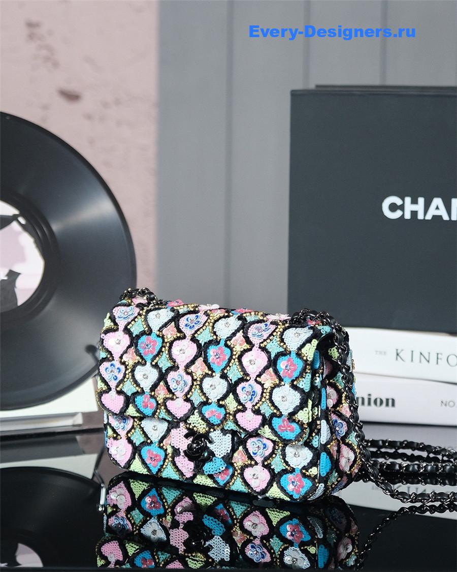 Ch**el satin sequin embellished cf flap bag