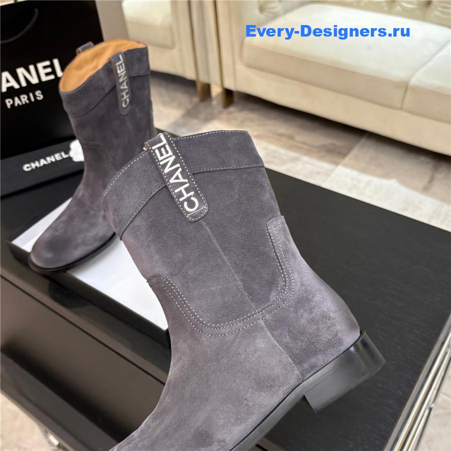 Ch**el cc purple suede block heel ankle boots