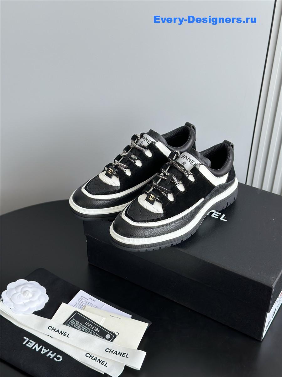 Ch**el white & black suede calfskin sneakers