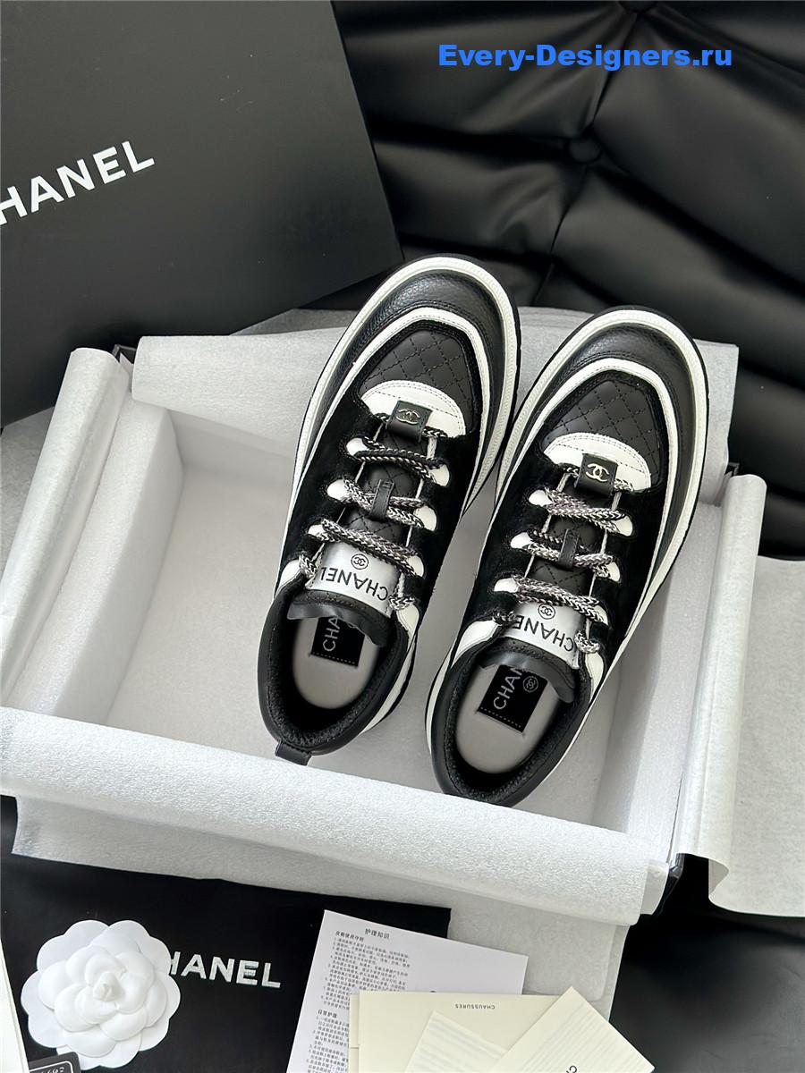 Ch**el white & black suede calfskin sneakers
