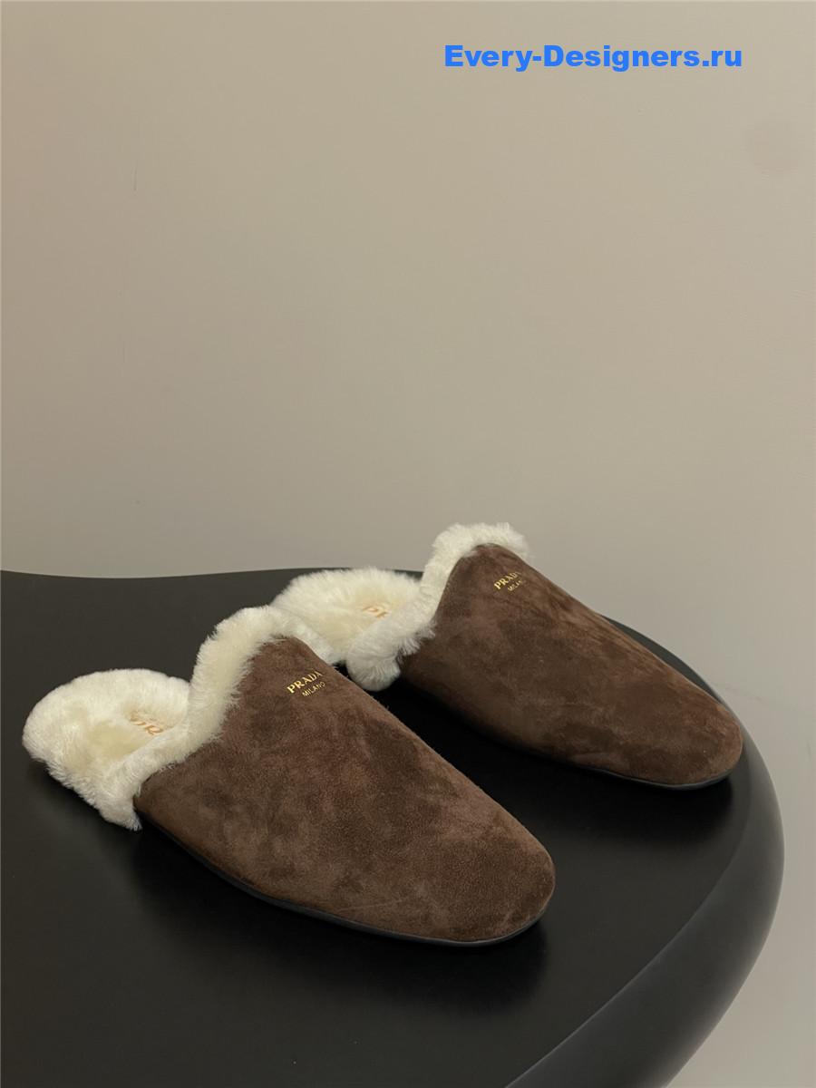 Pra*a dark brown suede mules