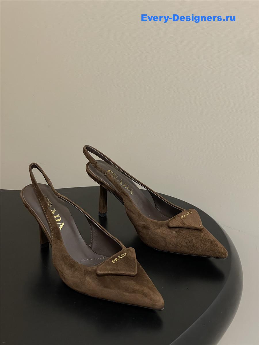 Pra*a dark brown suede slingback pumps