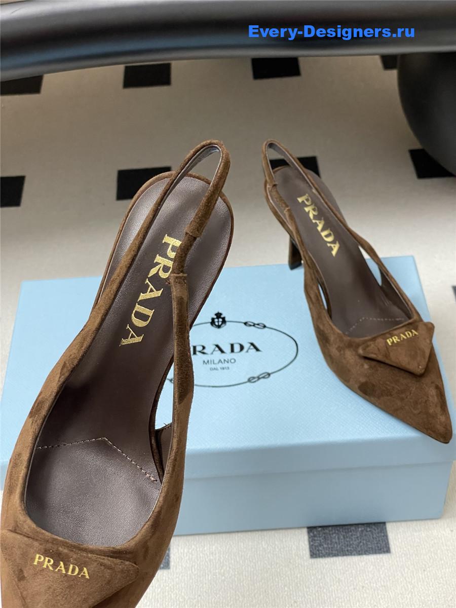 Pra*a dark brown suede slingback pumps