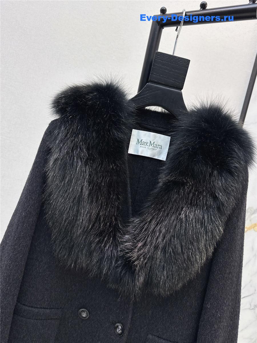 Max Mara Black Fox Fur Collar Long Coat