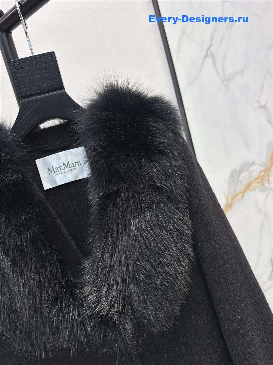 Max Mara Black Fox Fur Collar Long Coat