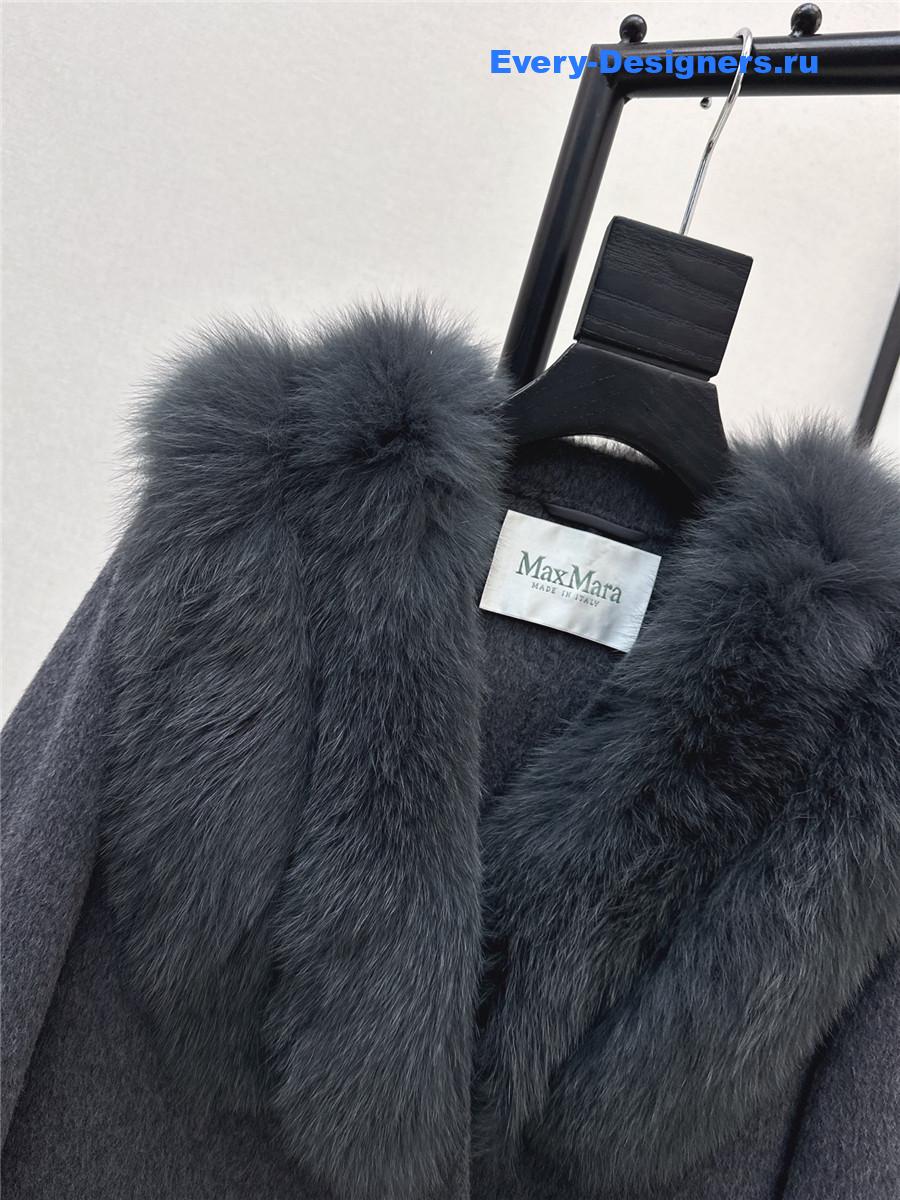Max Mara Grey Fox Fur Collar Long Coat